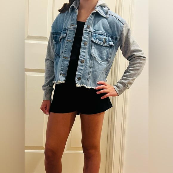 Treasure & Bond Other - Girls size L (10/12) Treasure & Bond Denim Jacket with Gray Hood and sleeves